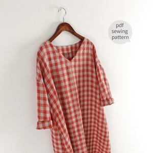 Easy Pattern | A Line Loose Fit Dress PDF Sewing Pattern for Women | V-neck Oversized Dress Pattern | beginner sewing | minimalist dress sew