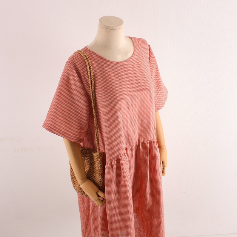 Modèle facile Robe trapèze en lin froncée à taille ronde Patron de couture PDF pour femme coupe ample couture pour débutants XXS 5XL image 8