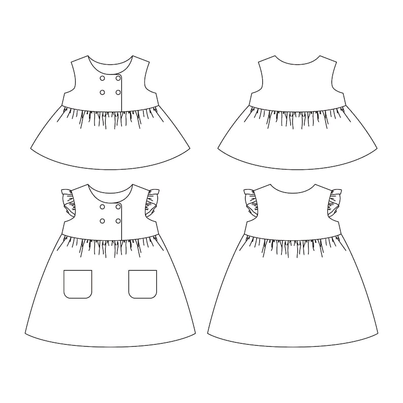 Robe facile à double boutonnage sans manches pour bébés et tout-petits, chemisier, haut et chemisier PDF en téléchargement numérique Fille Enfant 3M 6A Salopette-pull image 5