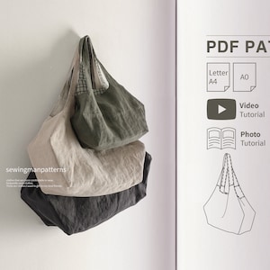 Minimalistische Tasche Schnittmuster | Fünfeckige Schultertasche Schnittmuster | 3Größen | Handtasche einfach Schnittmuster | Einkaufstasche Muster