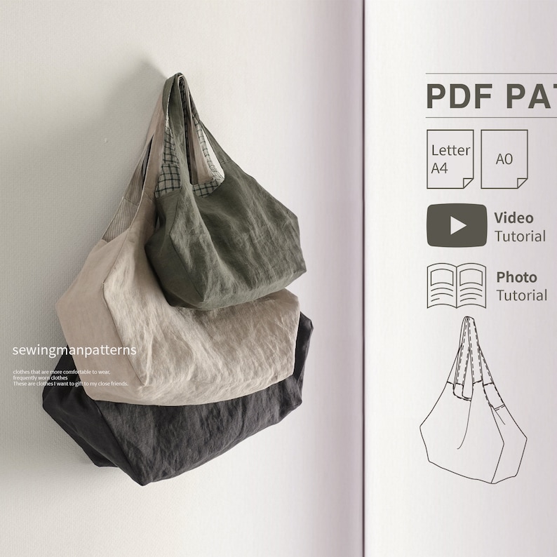 Minimalist Bag Sewing Pattern | Pentagonal Shoulder Bag Sewing Pattern | 3sizes | Hand Bag Easy Sewing Pattern | Tote Bag Pattern image 1