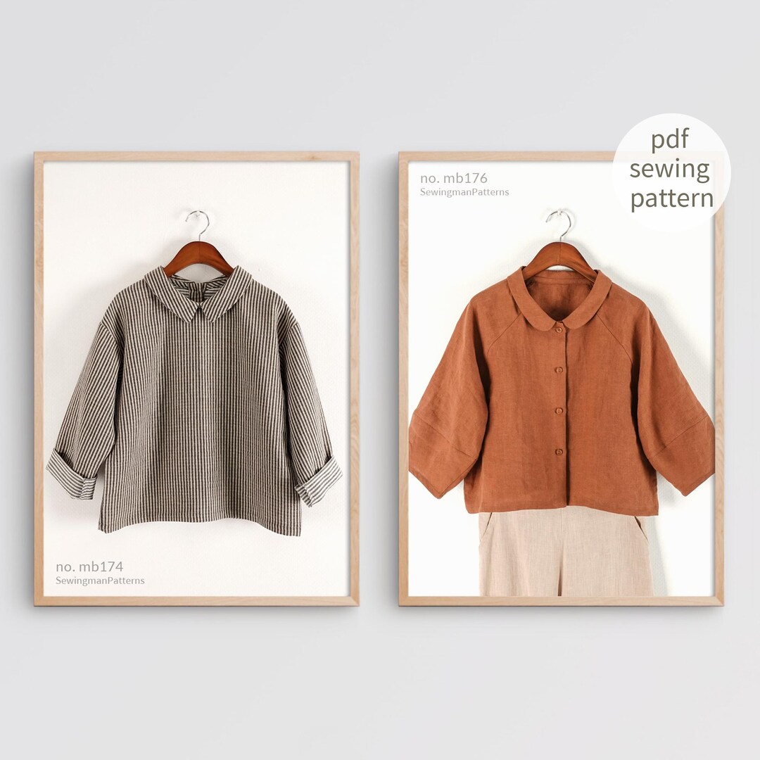 Sewing Raglan Shoulder Pattern Sewing Pattern Bundle | Minimalist Drop Shoulder Collar Back Button ...