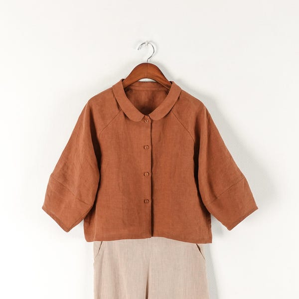 Eenvoudig patroon | Naaipatroon voor een blouse met ballonmouwen en raglanmouwen voor dames | Naaipatroon voor een crop top | Naaien voor beginners | Oversized PDF-patroon