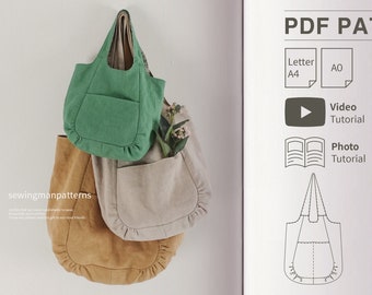 Patrón Fácil / Bolso Bandolera PDF Patrón de costura / Patrón de costura Tote Bag / Bolso doble cara / Costura principiante / Patrón Descarga Instantánea DIY