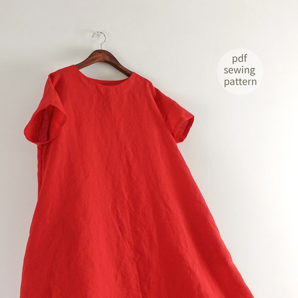 Łatwy wzór | Sukienka oversize z opadającymi ramionami PDF Wzór szycia dla kobiet | Wzór sukienki o luźnym kroju | szycie dla początkujących | Prosta sukienka
