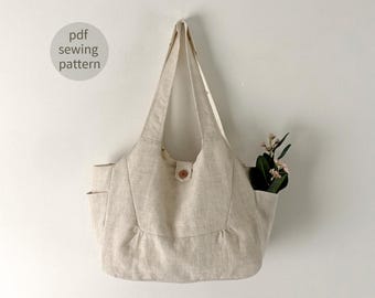 Easy Pattern | Button Tote Bag Sewing Pattern | 3 Sizes | Shoulder Bag Pattern | Beginner Sewing | Hobo Bag PDF Pattern | Woven Bag Pattern