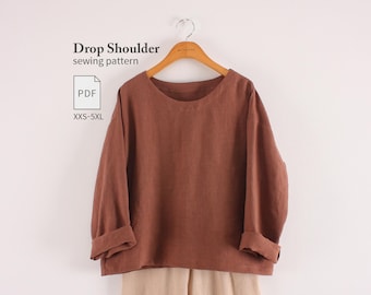 Drop Shoulder Top Sewing Pattern PDF, Oversized Blouse, Video Tutorial