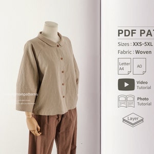 Easy Pattern | Raglan Blouse Sewing PDF Pattern for Women | Balloon Sleeve Blouse Sewing Pattern | Beginner Sewing | Oversize PDF Pattern