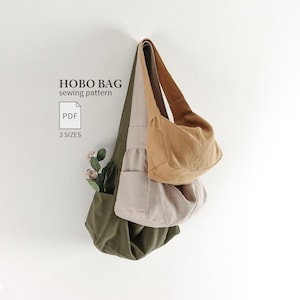 Hobo Shoulder Bag Sewing Pattern, 3 Sizes, Side Pockets, Shirring (PDF Download), Beginner Friendly
