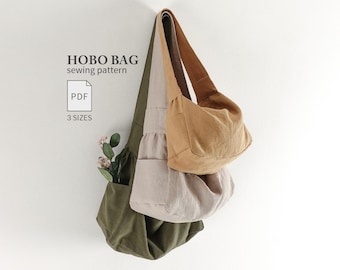 Hobo Shoulder Bag Sewing Pattern, 3 Sizes, Side Pockets, Shirring (PDF Download), Beginner Friendly