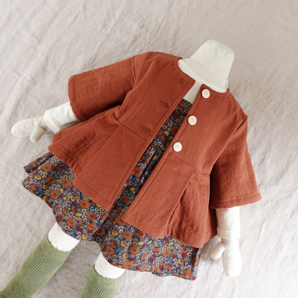 Veste facile pour bébé et fille vintage PDF Patron de couture enfants Col manteau de couture Enfants Vêtements d'extérieur | Téléchargement instantané : 3 mois à 10 ans