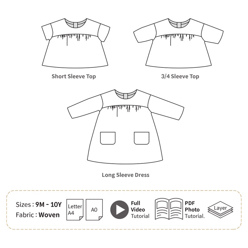 Patrons de couture PDF faciles pour fille et bébé Téléchargement instantané enfant A0 A4 Lettre 9M10A Tutoriel vidéo image 2