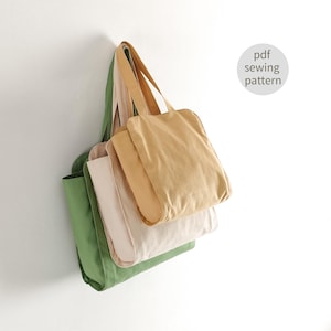 Modello di cucito per borsa tote facile / Modello di cucito per borsa tote curva ad angolo / 3 dimensioni / Modello per borsa tote in tela / Modello per borsa hobo / Tutorial video
