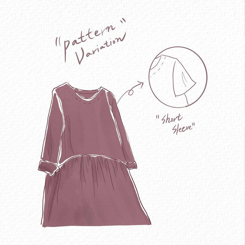 Easy Pattern A line Round Waist Gathered Linen Dress PDF Sewing Pattern for Women loose fit Pattern beginner sewing XXS 5XL image 2