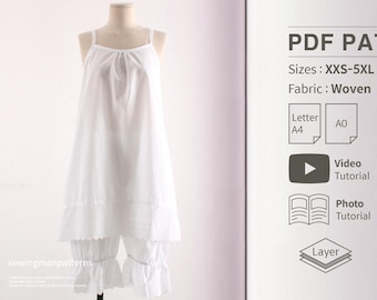 Slip, Bloomers Sewing Pattern Set | 3 Length Options | Women's Underwear, Sleepwear PDF Pattern | Victorian Style Camisole & Pantaloons