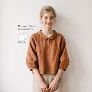 Balloon Sleeve Raglan Blouse PDF Sewing Pattern for Women, Oversized Crop Shirt, Beginner Sewing, Loose Fit Top, Video Tutorial