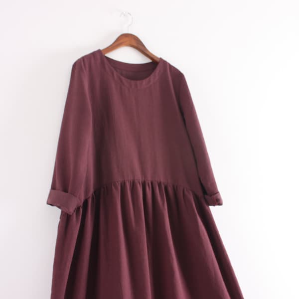 Eenvoudig patroon | Een lijn ronde taille verzameld linnen jurk PDF naaipatroon voor vrouwen | losvallend patroon | naaien voor beginners | XXS-5XL