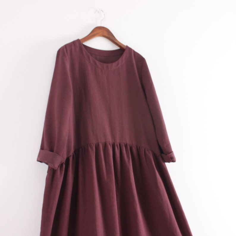 Modèle facile Robe trapèze en lin froncée à taille ronde Patron de couture PDF pour femme coupe ample couture pour débutants XXS 5XL image 1