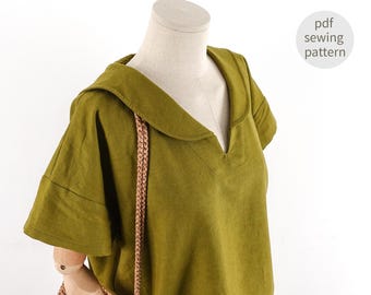 Easy Pattern | Sailor Collar Loose Blouse Sewing Pattern | Pilgrim Collar Oversize Pattern | Video Tutorial | Drop Shoulder Sewing Pattern