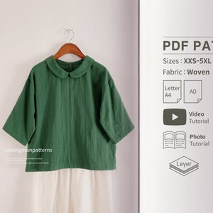 Easy Pattern | Vintage Drop Shoulder Collar Back Button Shirts PDF Sewing Pattern for Women | Top Pattern | Beginner Sewing | XXS - 5XL