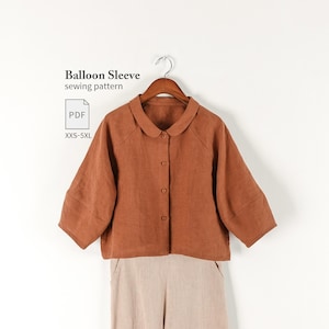 Balloon Sleeve Raglan Blouse PDF Sewing Pattern for Women, Oversized Crop Shirt, Beginner Sewing, Loose Fit Top, Video Tutorial