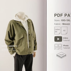 Easy Pattern | Oversized Jacket PDF Sewing Pattern for Women | Top shirt Coat loose fit Pattern | beginner sewing | XXS - 5XL Video Tutorial