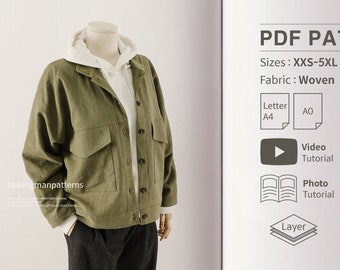 Easy Pattern | Oversized Jacket PDF Sewing Pattern for Women | Top shirt Coat loose fit Pattern | beginner sewing | XXS - 5XL Video Tutorial