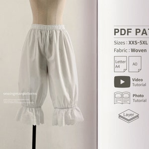 PDF Sewing Pattern for Women's Lace Bloomers Victorian Pettipants Underwear Vintage Instant Download sew pattern Sewingman | Video Tutorial