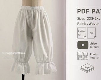 PDF Patron de couture pour bloomers en dentelle pour femmes, sous-vêtements de l'époque victorienne, téléchargement immédiat Patron de couture Sewingman | Tutoriel vidéo