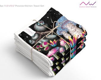 Serviette de bain champignon, serviette de plage Night Fungi Garden, ensemble de torchons de cuisine couleurs néon T9