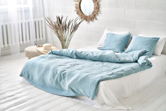 Light Blue Linen Duvet Cover Pure Linen Bedding Linen Quilt Etsy