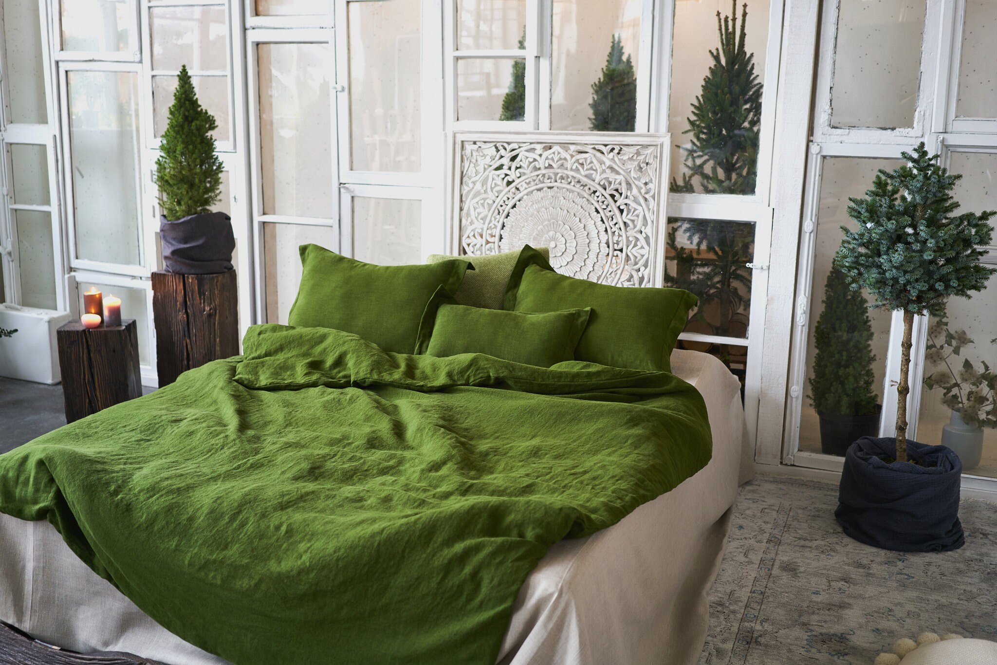 Green Linen Bedding Set Natural Home Textile Vegan Bedroom Etsy