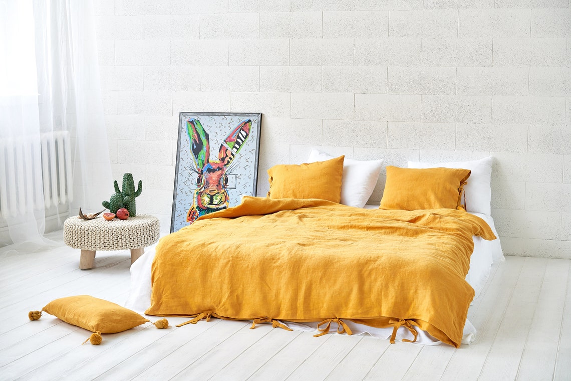 Pure Linen Mustard Duvet Cover Linen Bedding Yellow Linen Etsy