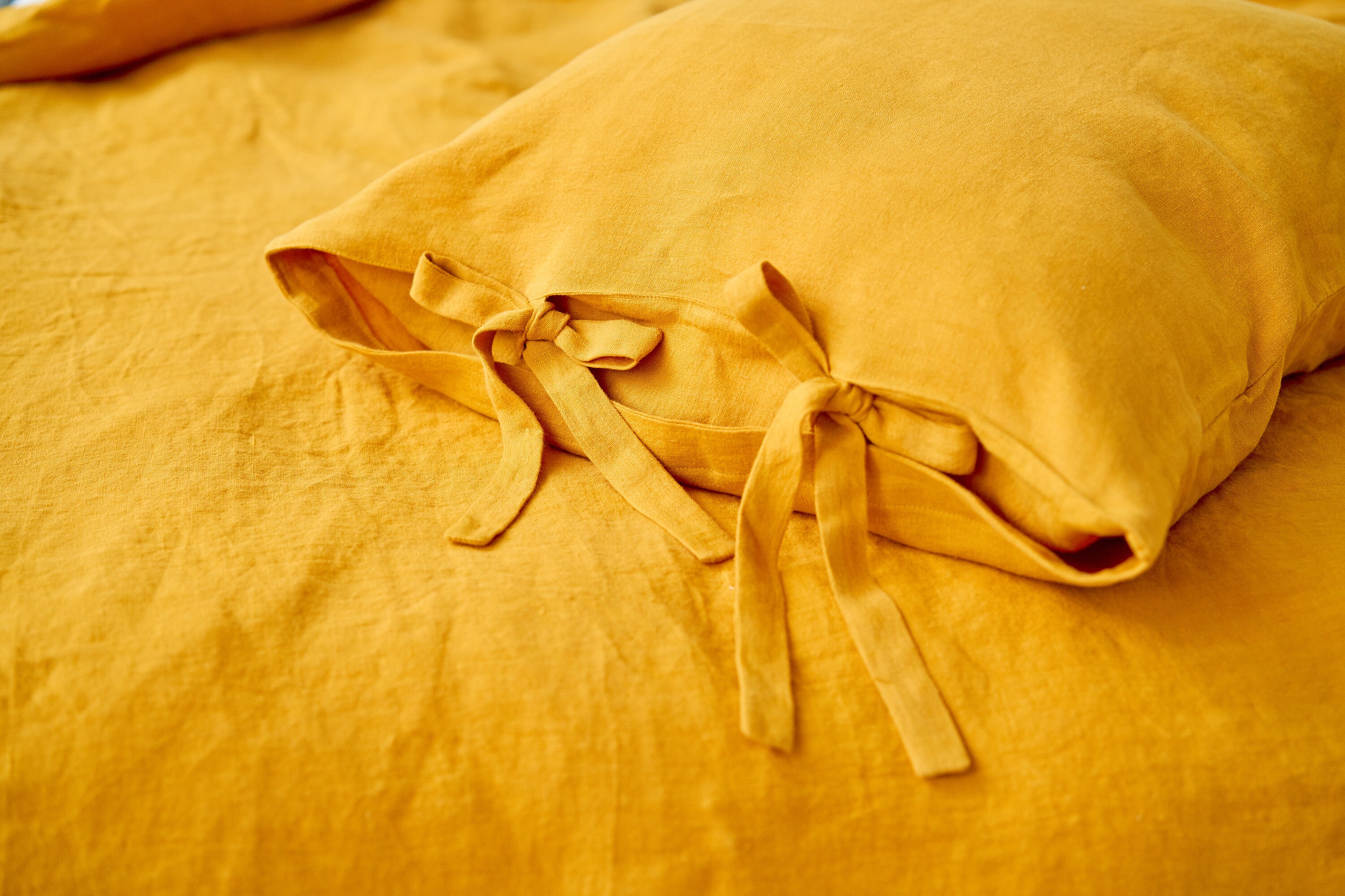 Yellow Pillowcase with Ties Mustard Pillow Cover Linen Etsy