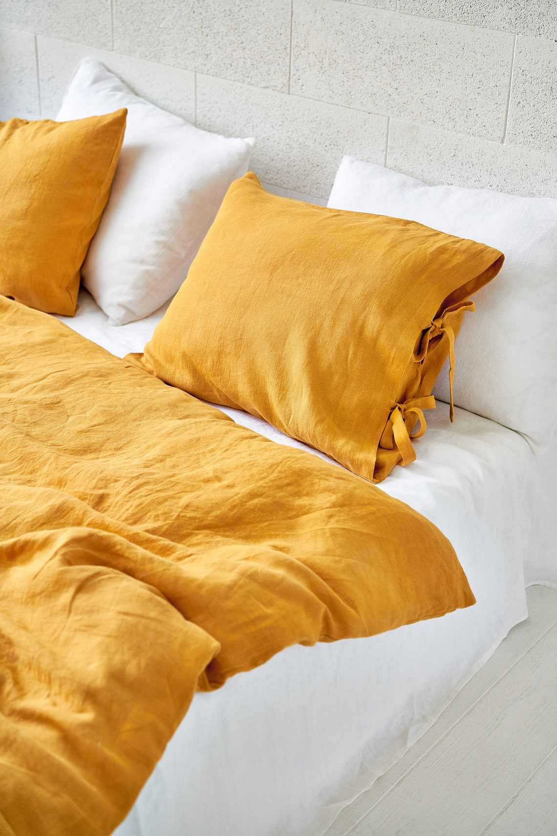 Yellow Pillowcase with Ties Mustard Pillow Cover Linen Etsy