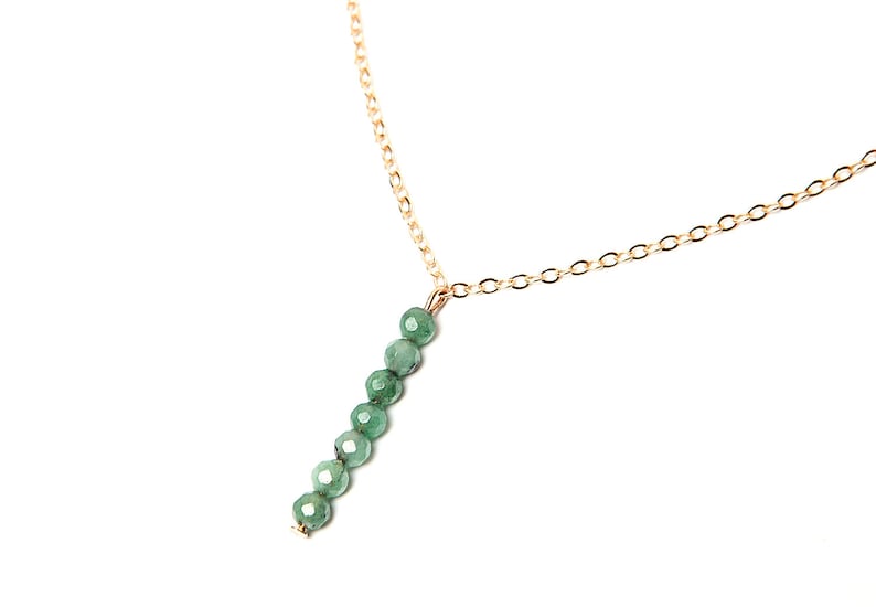Emerald Necklace Gold Vertical Bar Necklace Crystal Necklace Emerald Jewelry Gem May Birthstone Necklace Womens Birthday Gift For Girlfriend