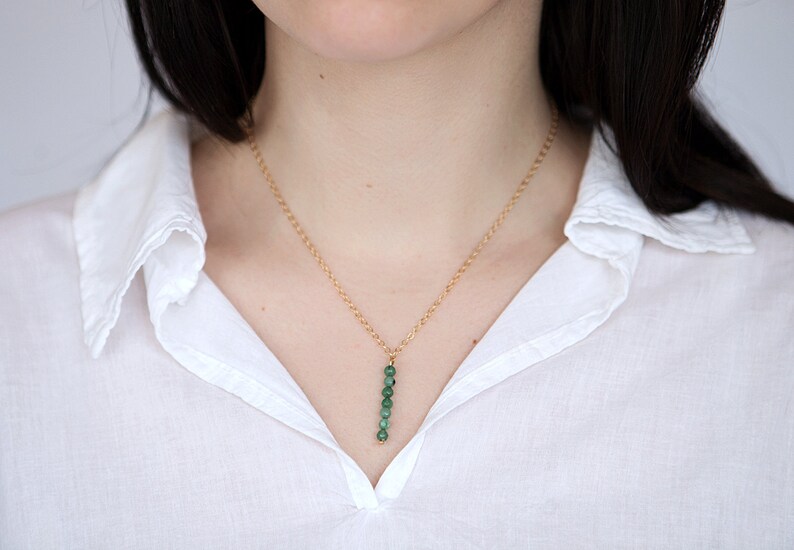 Emerald Necklace Gold Vertical Bar Necklace Crystal Necklace Emerald Jewelry Gem May Birthstone Necklace Womens Birthday Gift For Girlfriend