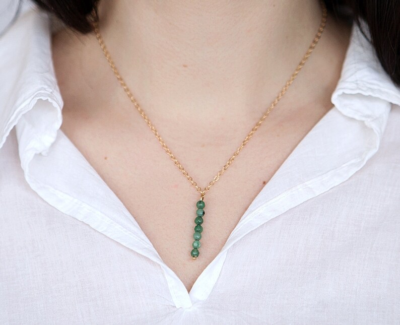 Emerald Necklace Gold Vertical Bar Necklace Crystal Necklace Emerald Jewelry Gem May Birthstone Necklace Womens Birthday Gift For Girlfriend