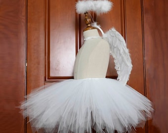 Falda Tutu blanca, Disfraz de Ángel Tutu, Chicas Fiesta de bodas Alas de ángel, tutú infantil pequeño, accesorios fotográficos
