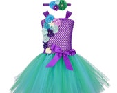 Princess Mermaid TUTU Dress for Girls,Kids Mermaid Birthday Party Dress,Under the Sea Theme Party Costume,Dress with Flower Headband Outfit