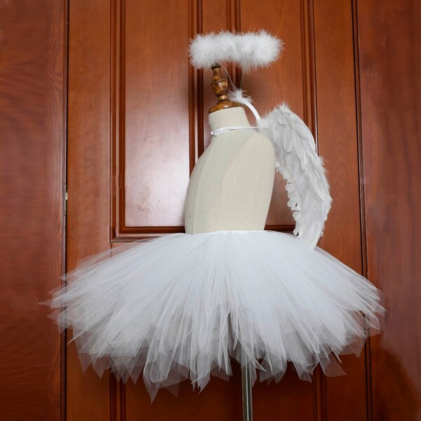 Falda Tutu blanca, Disfraz de Ángel Tutu, Chicas Fiesta de bodas Alas de ángel, tutú infantil pequeño, accesorios fotográficos