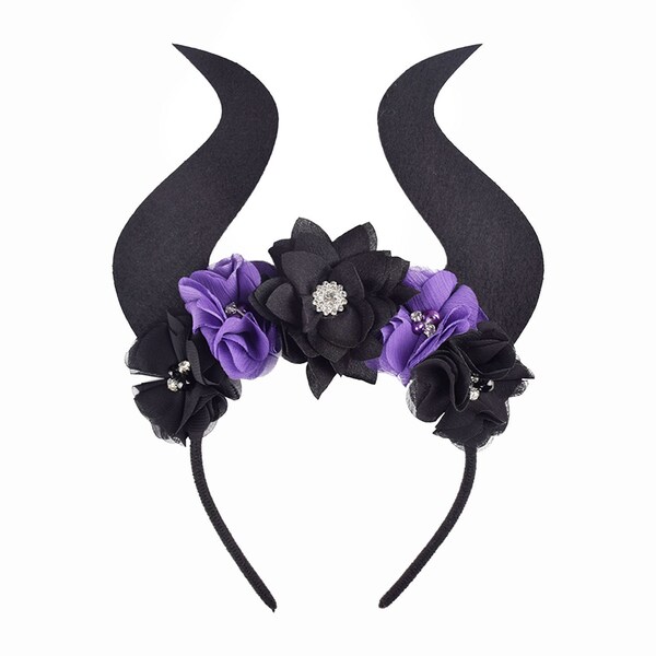 Maleficent headband, Maleficent flower headband, Maleficent costume headband, Devil Crown, Maleficent Horns , Devil horns