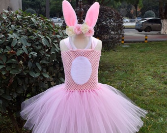 N292 Girls Easter Bunny Costume Set Tutu Skirt Rabbit Ears Headband Tail Bow Tie