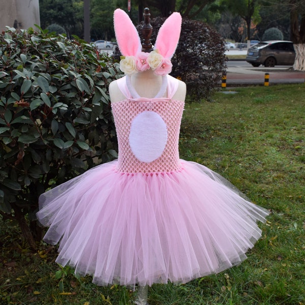 Pink Bunny Fluffy Tutu Dress,Girls Birthday Party Tutu Costume,Easter Holiday Costume,Halloween Costume Outfit