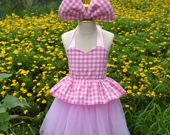 Girls Princess Party Dress for Pink Costume Dress up,Barbie Plaid Fashionable Tutu Dress,Toddler Halloween Costume Set