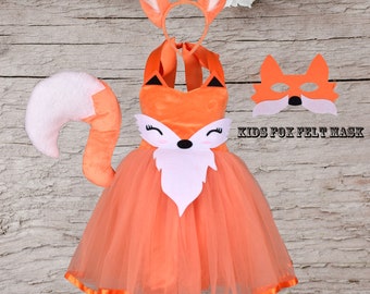 2023 Girls Fox Tutu Dress,Fox Halloween Costume,Kids Party Dress Up Costume,Fox Mask and Ears Tail Set,Woodland Fox Outfit