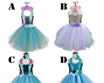 New Arrival Mermaid Tutu Dress,Under the Sea Birthday Outfit,Dresses & Headband,Girls Little Mermaid Dress,Birthday Dress,4 Style Options