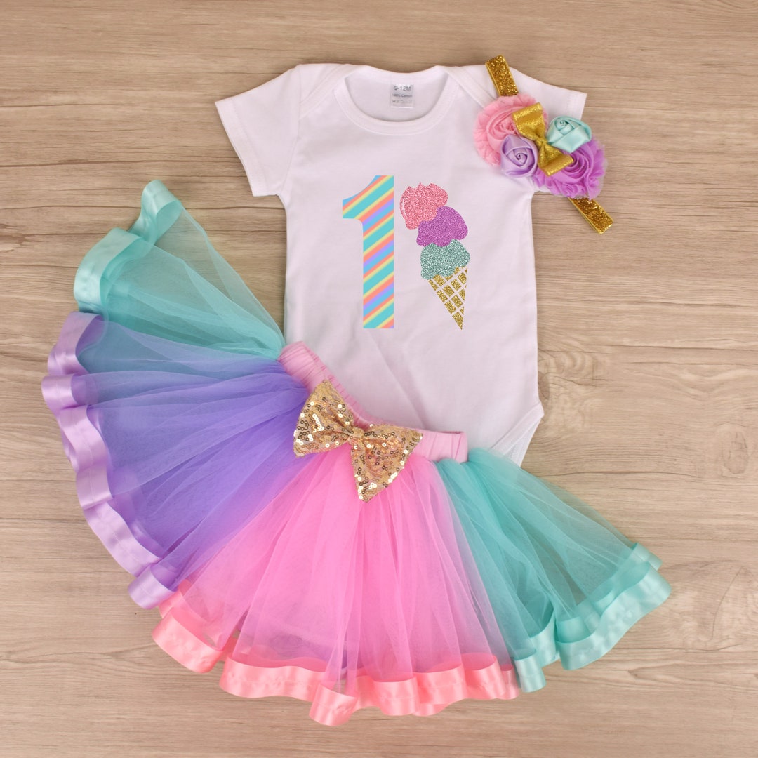Baby Girl Ice Cream 1st Birthday Costume Outfit,colorful Lined Fluffy
