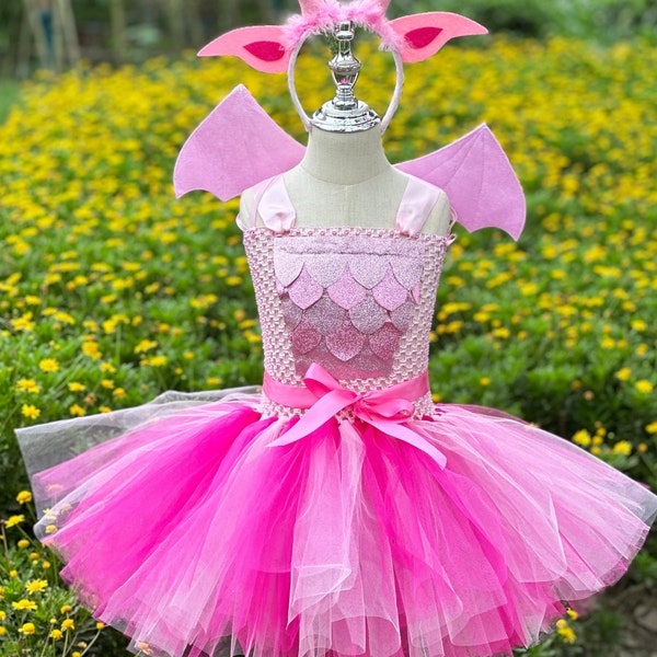 Girls Pink Dinosaur Tutu Dress Outfit,Girls Dino Birthday Party Dress,Kids Dino Costume,Dinosaur tail,Halloween Dino Outfit,wings &dino tail