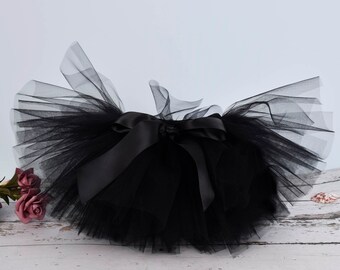 Black Baby Tutu,Baby Girl Fluffy Tutu Skirt,Newborn Photo Props,Baby Birthday Tutu Costume,solid color tulle skirt,Baby Cake Smash